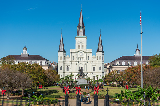 New Orleans, United States – November 23, 2023: The Cathedral-Basilica of Saint Louis. French Quarter of New Orleans, Louisiana