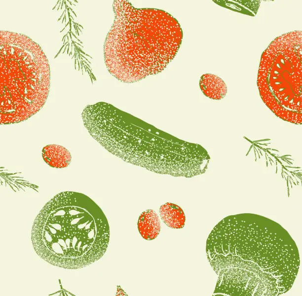 Vector illustration of Vegetables illustration sketch style with spray texture seamless pattern