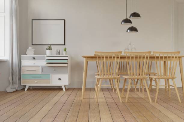 istock Mockup picture frame on a white wall Scandinavian interior design, interior room background 3D rendering. 2050566635
