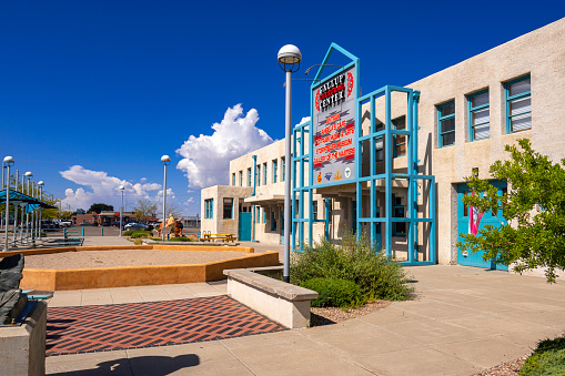 Gallup, New Mexico, United States - September 18, 2023:  Gallup Cultural Center and the small square in front