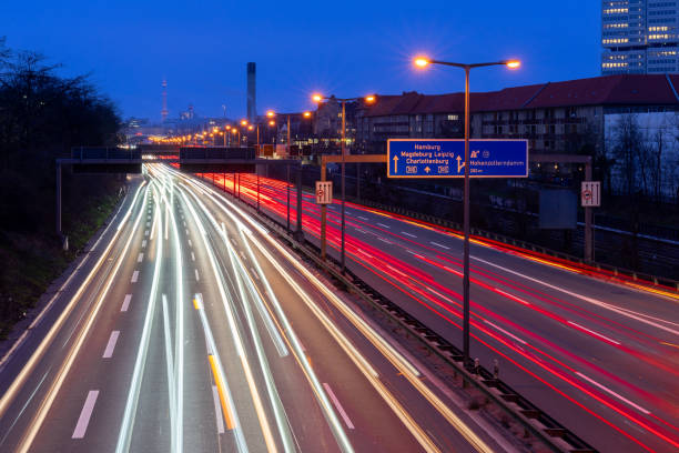 istock High angle view of light trails on Berlin city highway at night 2050581701