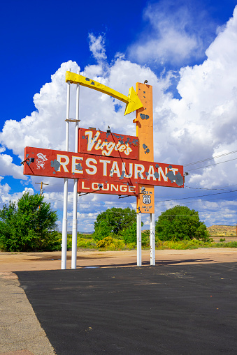 Gallup, New Mexico, United States - September 18, 2023:  Information Signs in Gallup, New Mexico: Virgie's Restaurant and Lounge