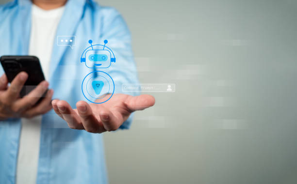 istock Man hand use show a smartphone to type live chat, ask, answer with an artificial intelligence system. chatbot. Ai assistant. 2050605669