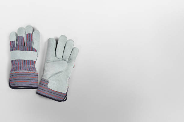 Hands gesticulating in white textile gloves on a white background