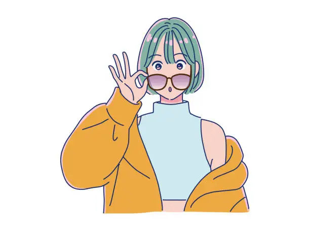 Vector illustration of Anime style girl wearing glasses