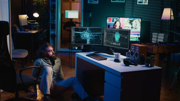 istock Shocked man falls from chair in disbelief after awakening AI using VR technology 2050634657