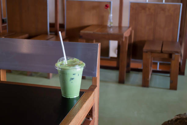 Matcha latte or iced green tea, stock photo