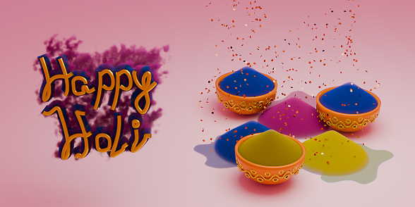 illustration of Happy Holi Colorful Background for Festival of Colors celebration in Hindi Holi Hain. 3d render.