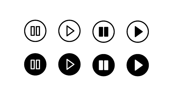 Set of pause and play icons. Linear, pause and play buttons, icons for player design. Vector icons
