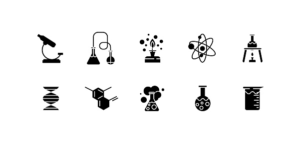 Bio icons. Silhouette, icon set for bio process design, buttons for chemistry. Vector icons