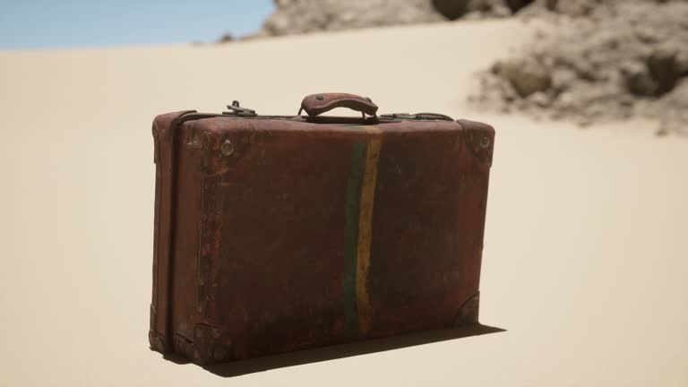 A piece of luggage sitting on top of a sandy beach