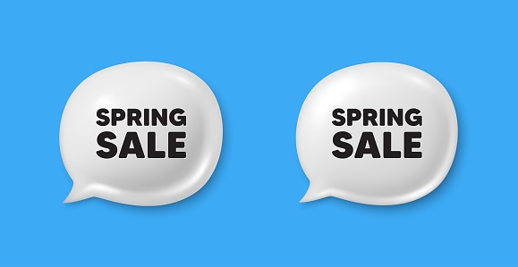 Spring Sale tag. Chat speech bubble 3d icons. Special offer price sign. Advertising Discounts symbol. Spring sale chat offer. Speech bubble banners set. Text box balloon. Vector