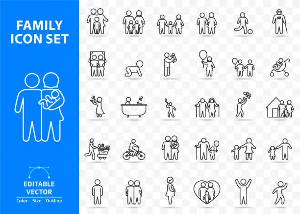 Vector illustration of Set of family icon on transparent background.