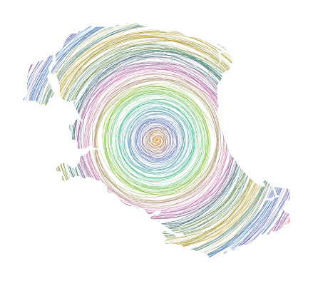 Parrot Cay map filled with concentric circles. Sketch style circles in shape of the island. Vector Illustration.