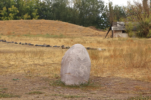 August 31 2023 - Tokmok in Kyrgyzstan: collection of stone monuments of the ancient nomads of Central Asia