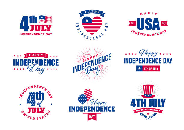 4th of July emblems, labels and badges set. 4th of July, United Stated independence day emblems, labels and badges set. Greeting card or banner design element. fourth of july stock illustrations