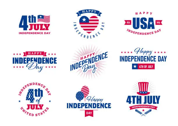 Vector illustration of 4th of July emblems, labels and badges set.