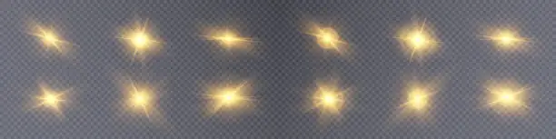 Vector illustration of Set of bright gold stars with highlights. vector png