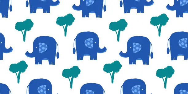 Vector illustration of Cute hand drawn elephant seamless pattern