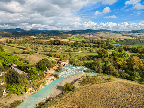 Saturnia, Cascate del Mulino Hot Spring, Tuscany from drone
