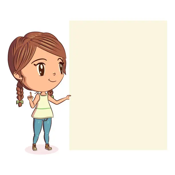 Vector illustration of Girl holding blank paper note