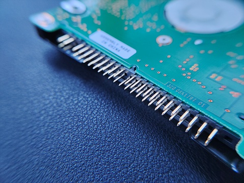 The close up image of The connector pins of an external hard disk