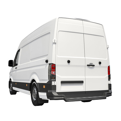 Modern white delivery van with blank sides, perfect for business branding, isolated on a white background. 3d render