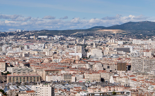 Panoramic view on Marseille. Marseille, France - 20 February 2024