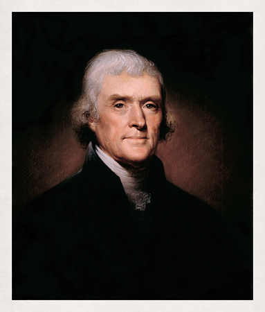 Portrait of US president and Founding Father Thomas Jefferson painted in 1800 by Rembrandt Peale