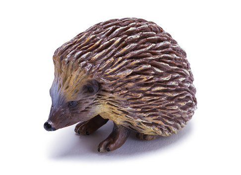 Plastic Hedgehog Toy Cut Out on White.