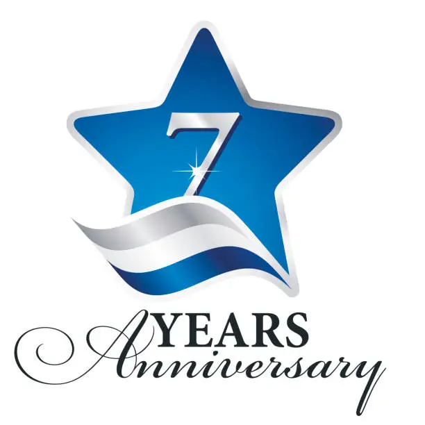 Vector illustration of 7 years anniversary isolated blue star flag logo icon
