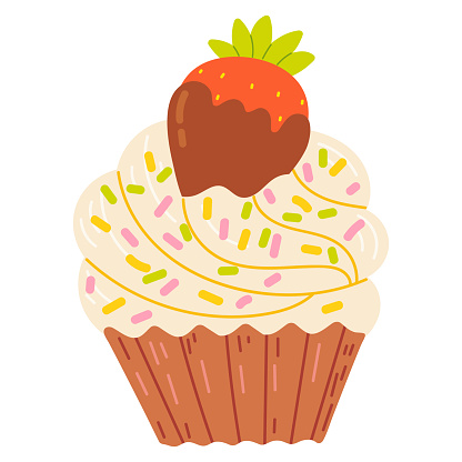 Cupcake with spinkles decoration illustration. Vector illustration
