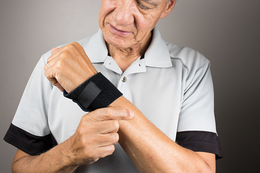 Man wearing a wrist brace for pain management