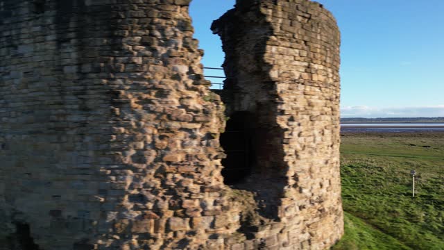 Ruins of Flint Castle in Flint town in Flintshire county in the north-east of Wales, UK