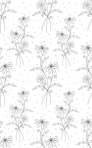 Vector illustration of Abstract floral seamless pattern in minimalist style. Vertical composition. Design for wedding card template, blank, happy birthday, flyer, wrapping, textile, package, fabric. Vector illustration.