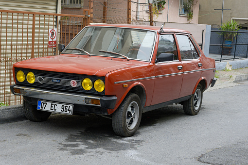 Udine, Italy. April 16, 2020. Vintage car Fiat 126 parked in a street. It is a city car of the Seventies introduced as replacement of the famous Fiat 500.