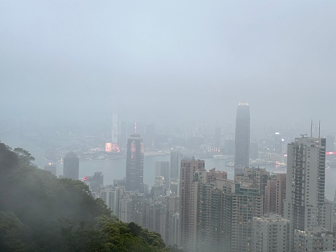 Hong Kong, Feb 24, 2024 Foggy city