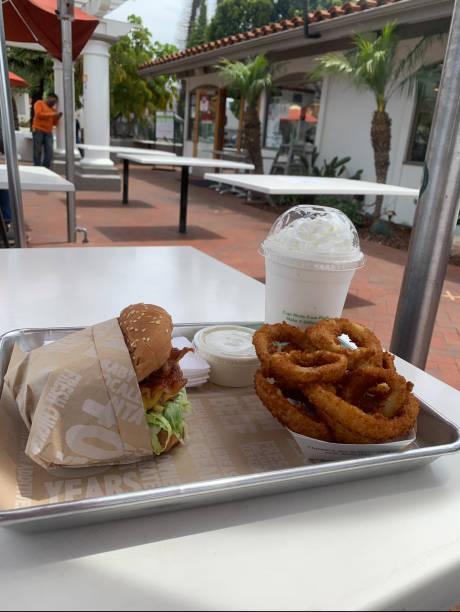 Burger and rings with shake