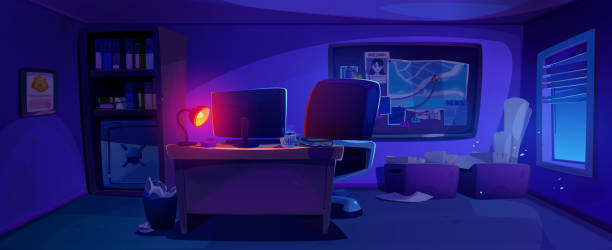 istock Detective office or police room interior at night. 2050988726