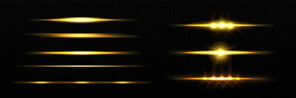 Vector illustration of Horizontal golden light line with fade effect.