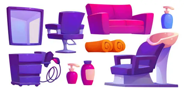 Vector illustration of Beauty salon interior furniture and equipment.