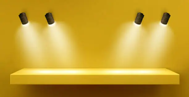 Vector illustration of Wall with shelf and light lamp for product display