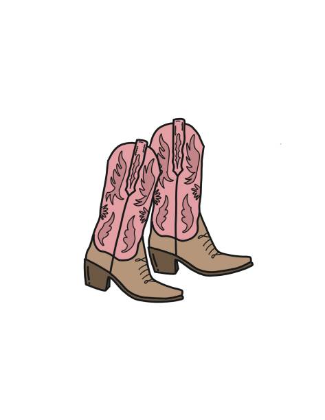 Pink Cowboy Boots Country western boots in pink and brown are perfect for a night of line dancing and two stepping with your partner to your favourite country music. line dance stock illustrations