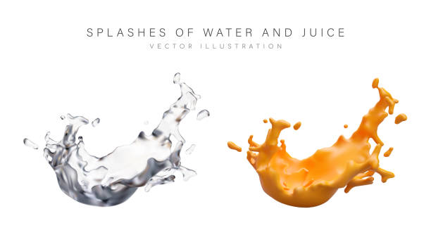 istock Set of splash of orange juice and water in realistic 3d style 2051018667