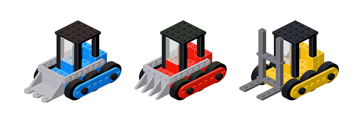 Set road construction equipment in isometry. Vector illustration