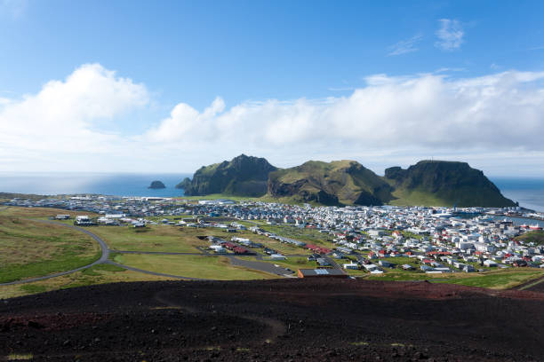 istock Heimaey town aerial view from Eldfell volcano. 2051021746