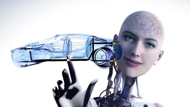 Beautiful Faced Robot Showing Car Design