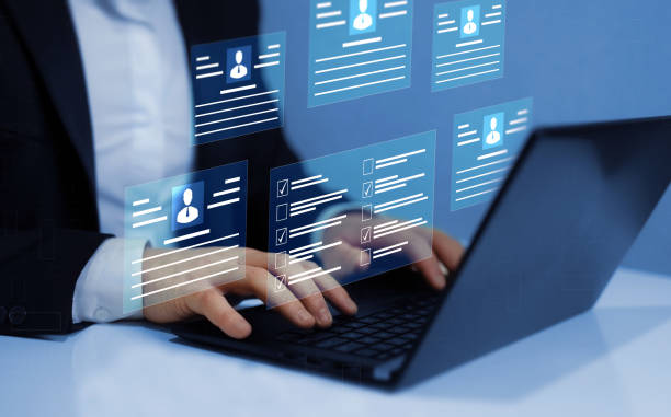 istock Employees must complete the online survey form, answer the test questions.Marked checklist on a clipboard. Human resources and management concept. 2051037021
