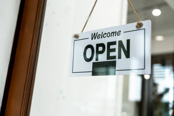 istock Open sign on the window at the front door 2051055347
