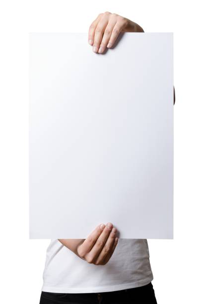 istock Close up view female hand hold on white paper board. 2051064076